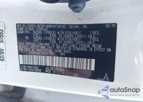 2011 Toyota Sienna Xle V6 from USA, damaged, VIN 5TDYK3DC1BS041997